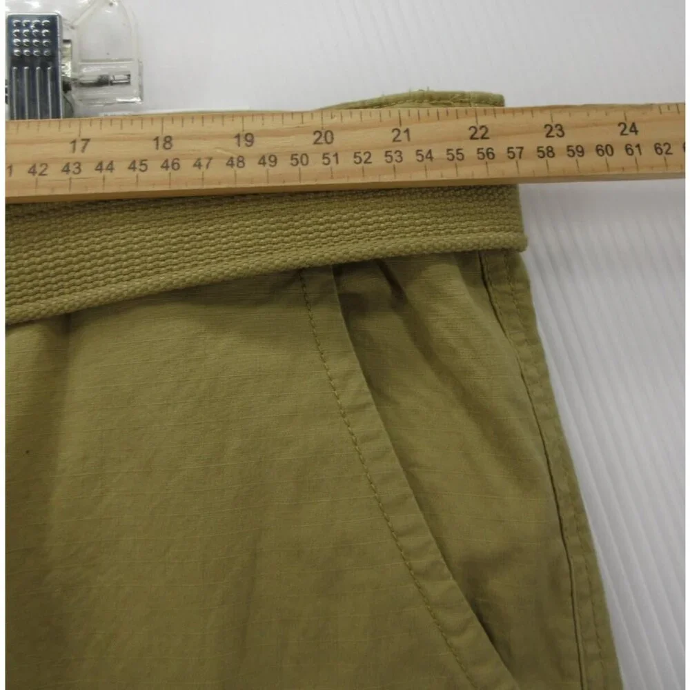 St Johns Bay Shorts 44 Khaki Olive Cargo Ripstop Stretch Belted NEW